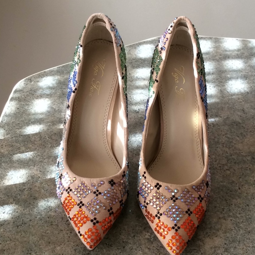 vigo fiore women high heel rhinestone multi color